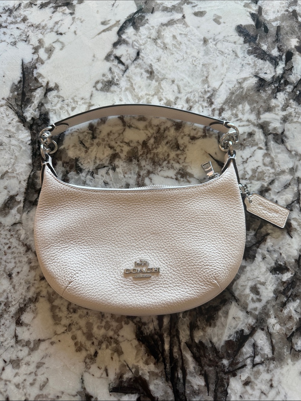 Coach Pebbled Leather Crescent Shoulder Bag in Cream